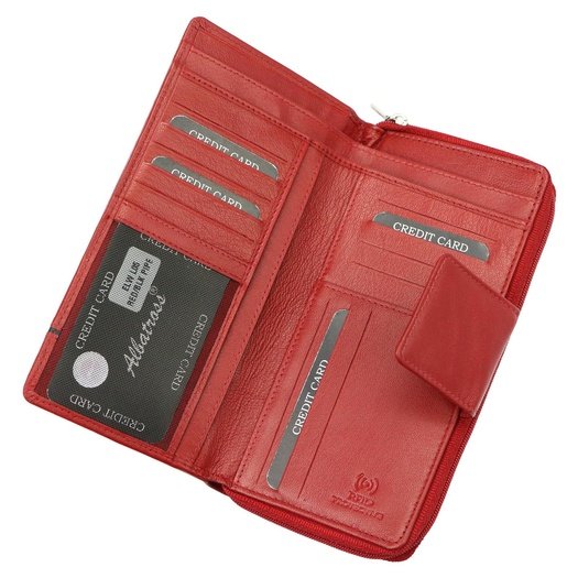 Red and black Genuine Leather Women's Wallet Albatross GN LW-L05 PIPE