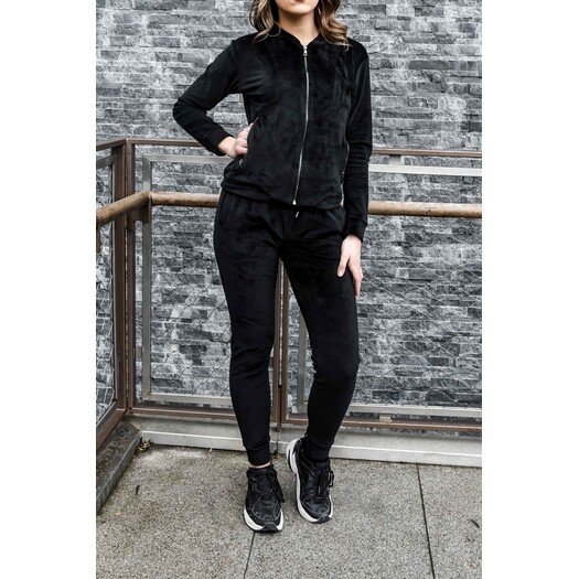 Velour Tracksuit for woman Black Technomada.lt TECHNOMADA