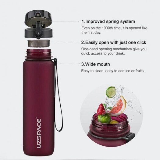 Gertuvė UZSPACE TRITAN  800 ml, plastikas be BPA - 3038-PURPLISH-RED