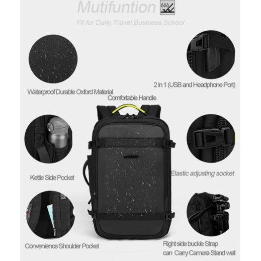 15,6 " Didelė kuprinė nešiojamam kopiuteriui, kelioninė kuprinė Arctic Hunter B00188 - Juoda 2