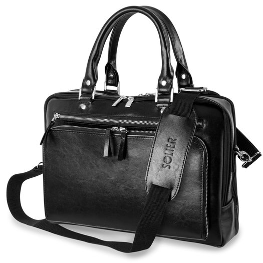 Genuine leather laptop bag Solier SL24 Shannon black