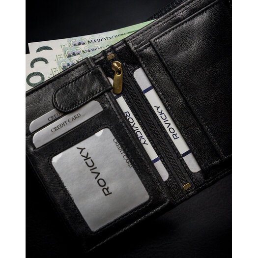 Bogato wyposażony portfel męski z naturalnej skóry licowej RFID - Rovicky
