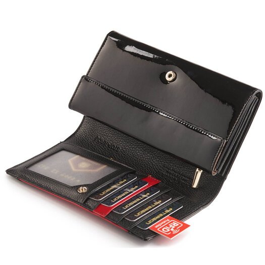 Czarno-czerwony portfel damski skórzany z akcentem - Peterson