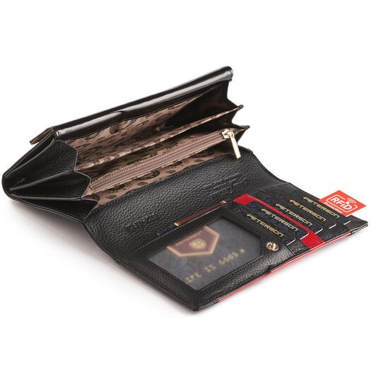 Czarno-czerwony portfel damski skórzany z akcentem - Peterson