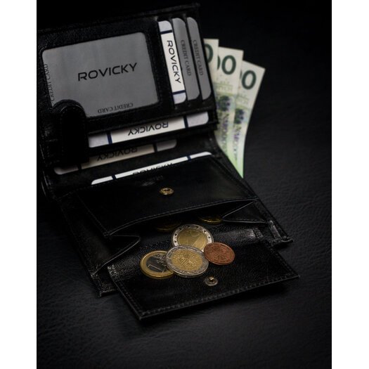 Duży, oryginalny portfel męski z naturalnej skóry licowej, RFID - Rovicky