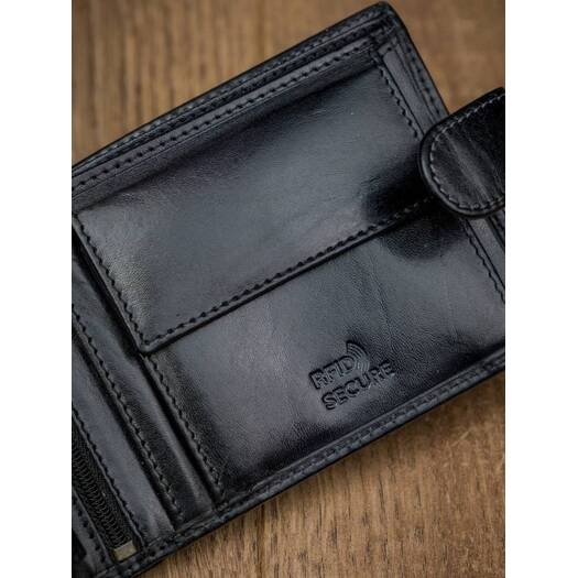 Klasyczny skórzany portfel męski z zapięciem RFID - Rovicky
