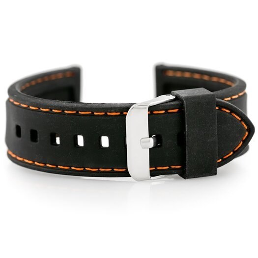 Pasek gumowy do zegarka - przeszywany czarny/pomarańczowe 24mm
