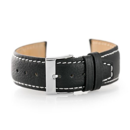 Pasek skórzany do zegarka W26 - PREMIUM - czarny/białe - 22mm