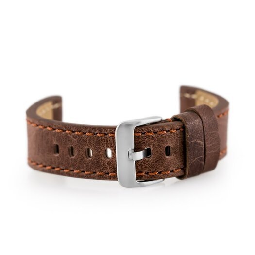 Pasek skórzany do zegarka W48 - PREMIUM - ciemnobrązowy II - 24mm