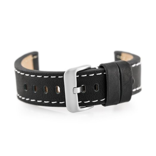 Pasek skórzany do zegarka W48 - PREMIUM - czarny/białe - 22mm