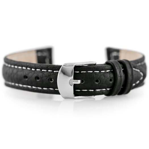 Pasek skórzany do zegarka W71 - czarny/biały - 12mm