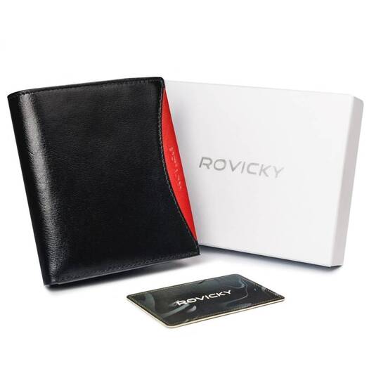 Pojemny portfel męski z naturalnej skóry licowej z ochroną RFID - Rovicky