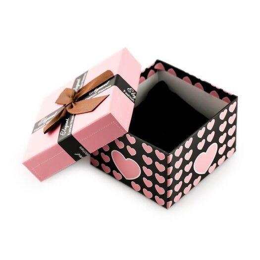 Prezentowe pudełko na zegarek - serduszka jasny róż