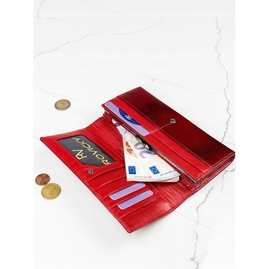 Skórzany, lakierowany portfel damski z zewnętrzną kieszonką - Lorenti