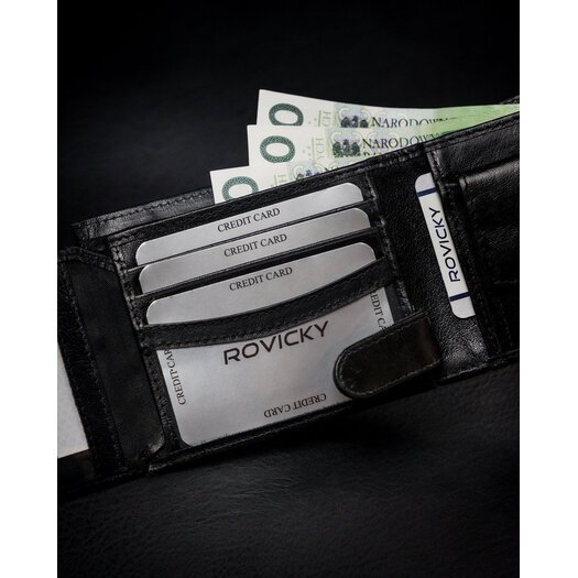 Szeroki, oryginalny portfel męski z naturalnej skóry licowej RFID - Rovicky
