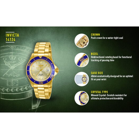 Laikrodis vyrams INVICTA PRO DIVER 14124 - WR200, koperta 40mm (zv009a)