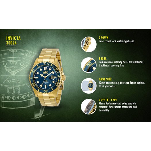 Laikrodis vyrams INVICTA PRO DIVER 30024 - WR100, koperta 43mm (zv011a)