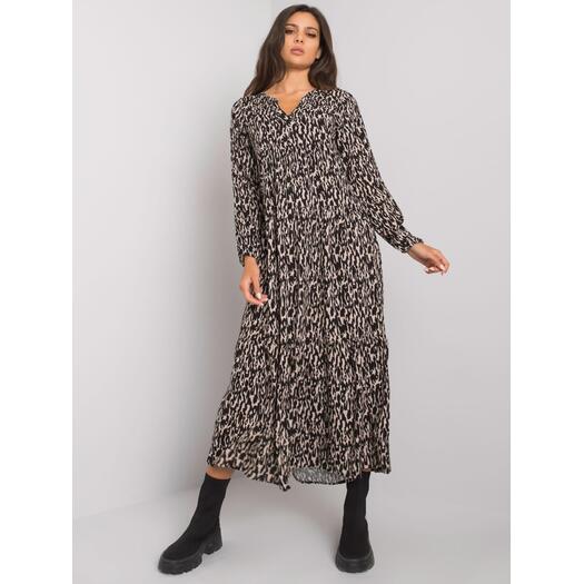 Suknelė-D73771M30225A1EN-juoda-smėlio spalvos