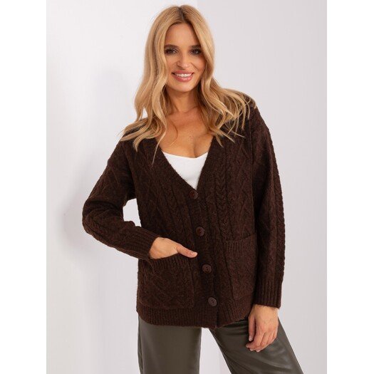 Sweter-AT-SW-2358.31-ciemny brązowy