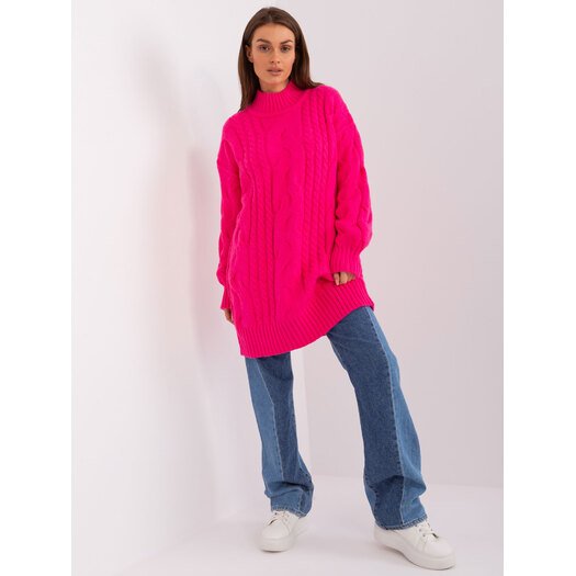 Sweter-AT-SW-2367-1.35P-fluo różowy